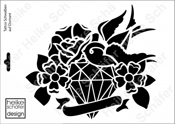 Schablone-Stencil A4 056-1558 Tattoo Schwalben auf Diamant